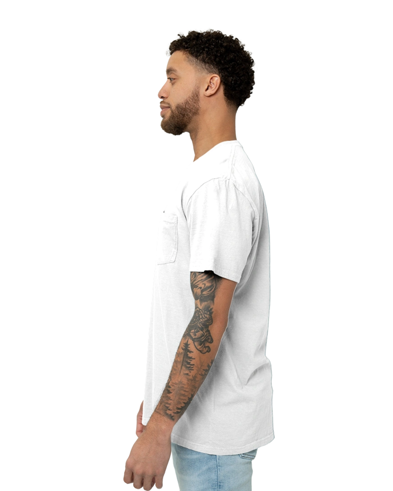 Image of a model wearing a PC099P Port & Company Pigment-Dyed Pocket Tee